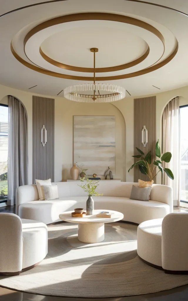 Create a circular ceiling design to soften the room
