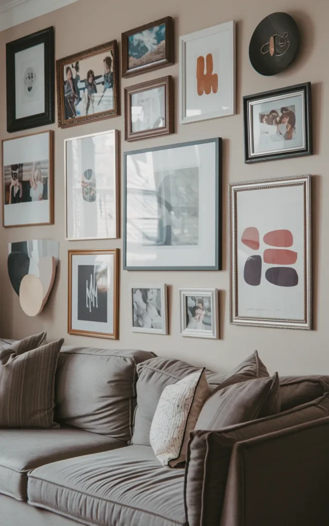 Create a gallery wall with mixed frames