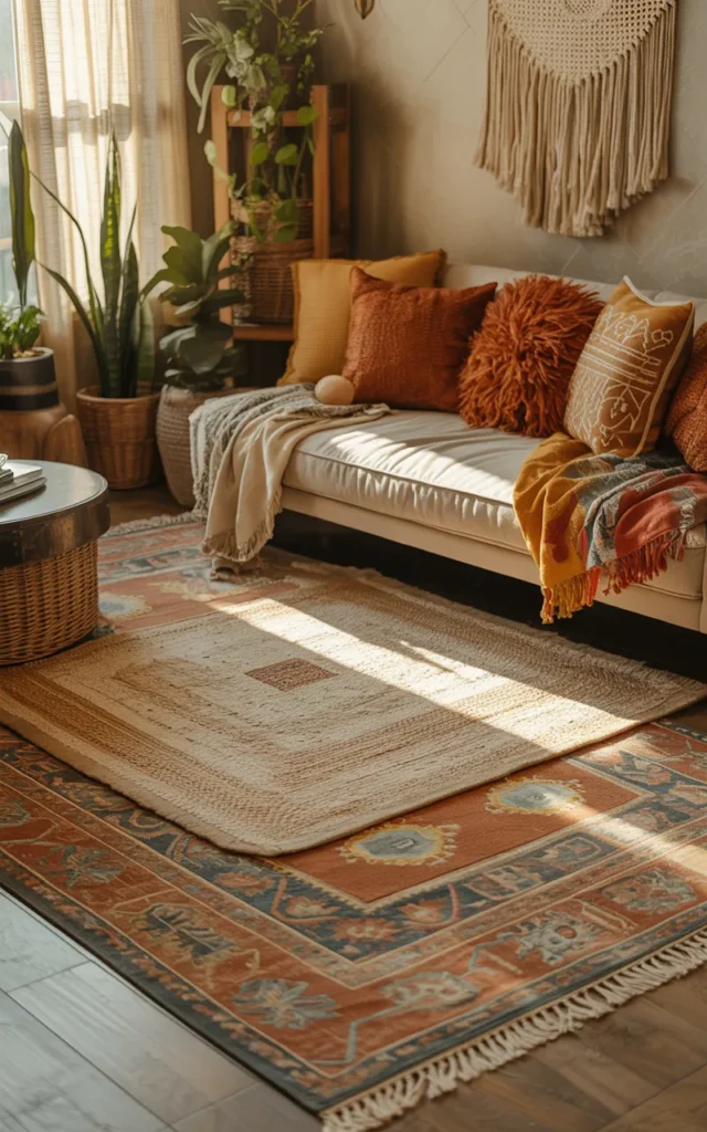 Layer rugs for extra depth and warmth