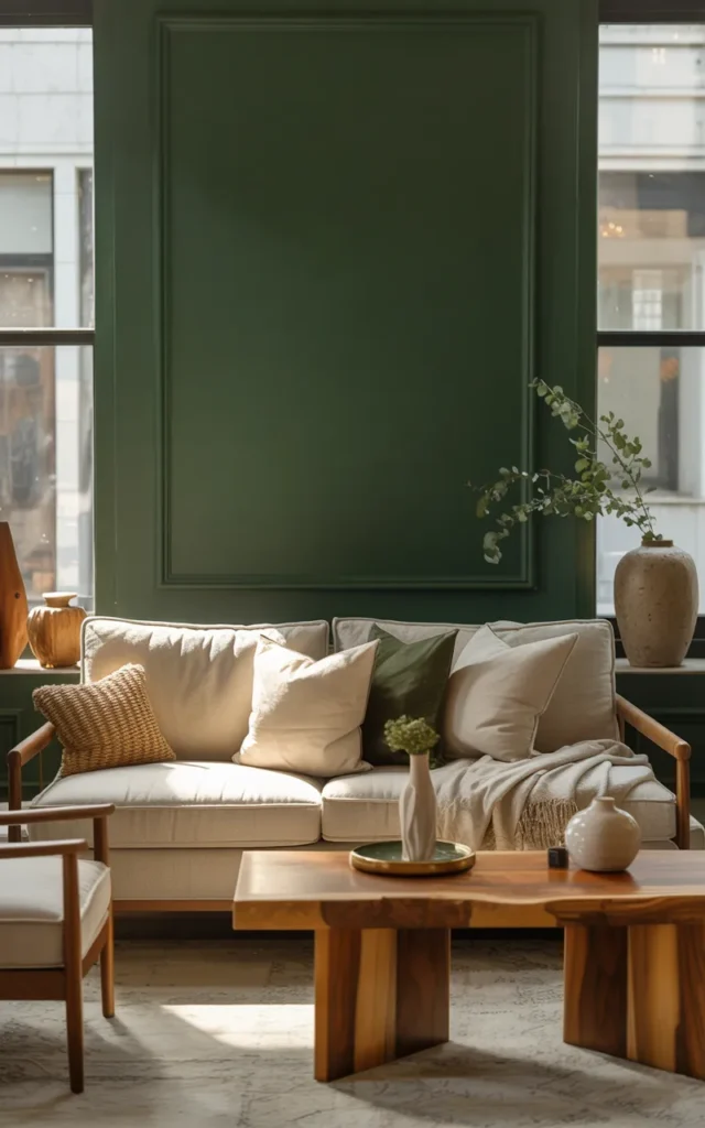 Paint an accent wall in a deep forest green