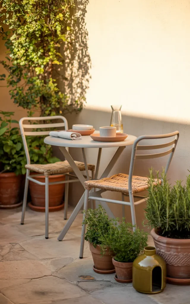 Add a compact bistro table for easy outdoor dining.
