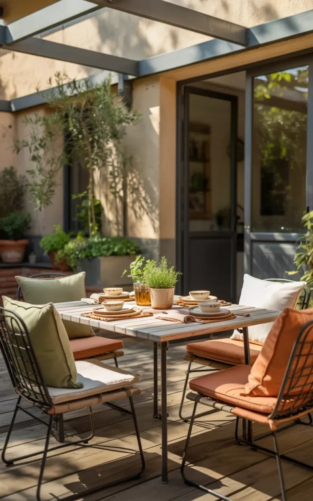 Add a compact dining set for everyday outdoor meals.
