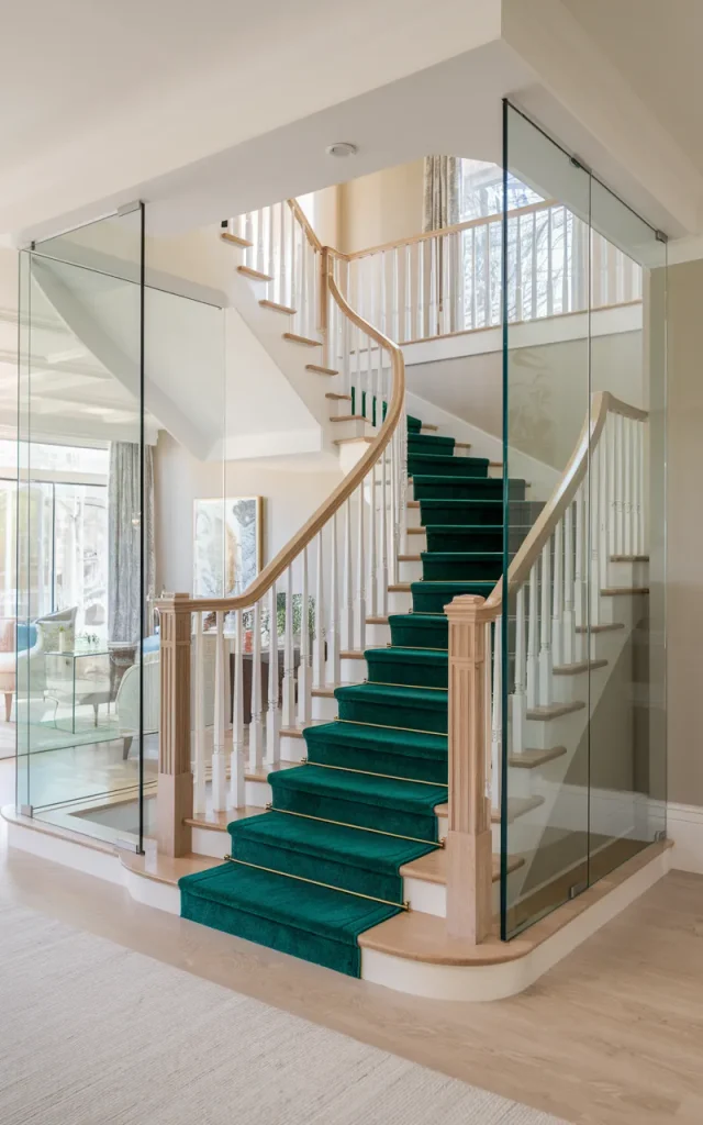 Add a dramatic stair carpet in a deep hue