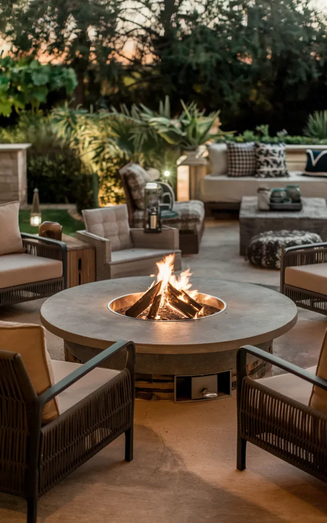 Add a fire pit table for evening gatherings.