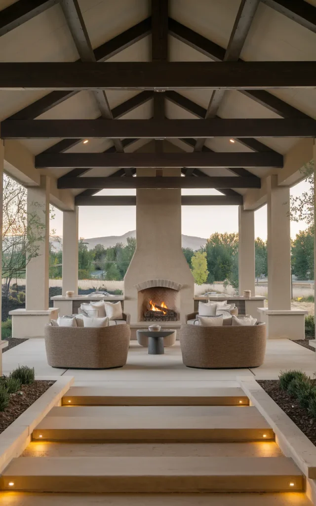 Add a freestanding outdoor fireplace.