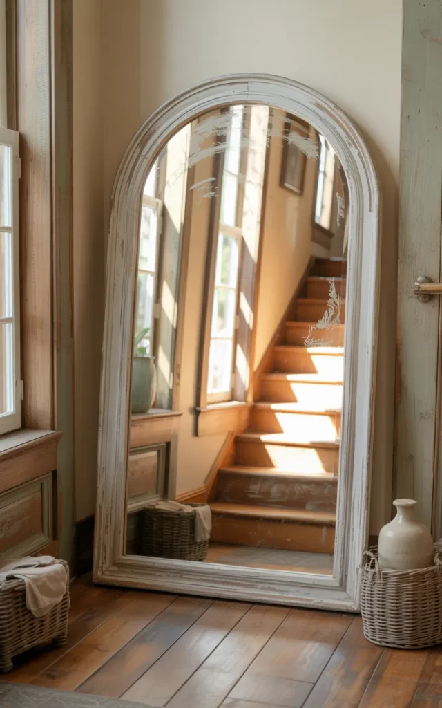 Add a large vintage mirror near the staircase