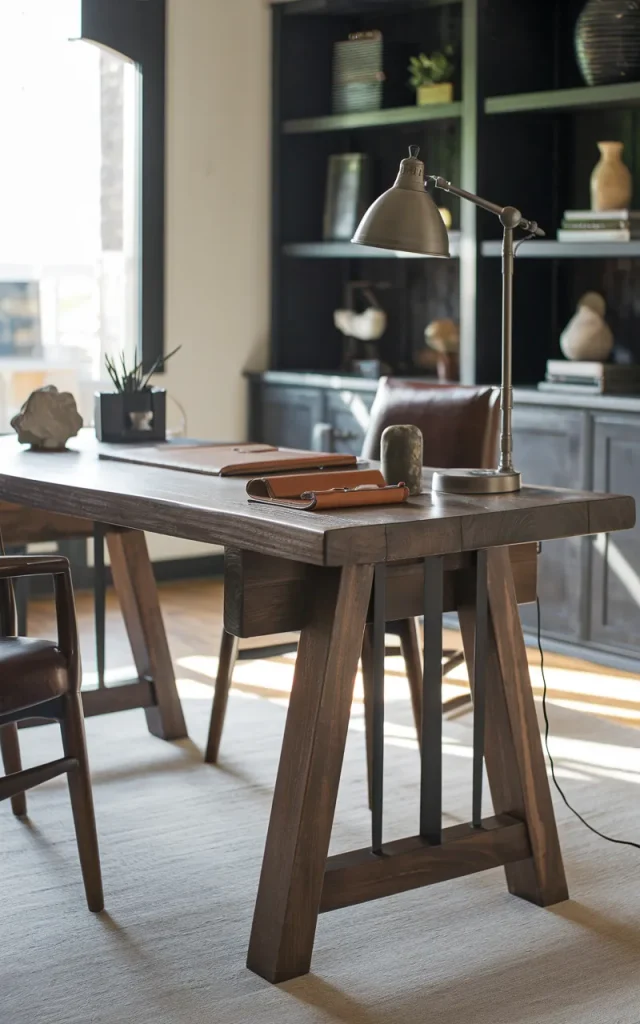 Add a substantial wooden desk.