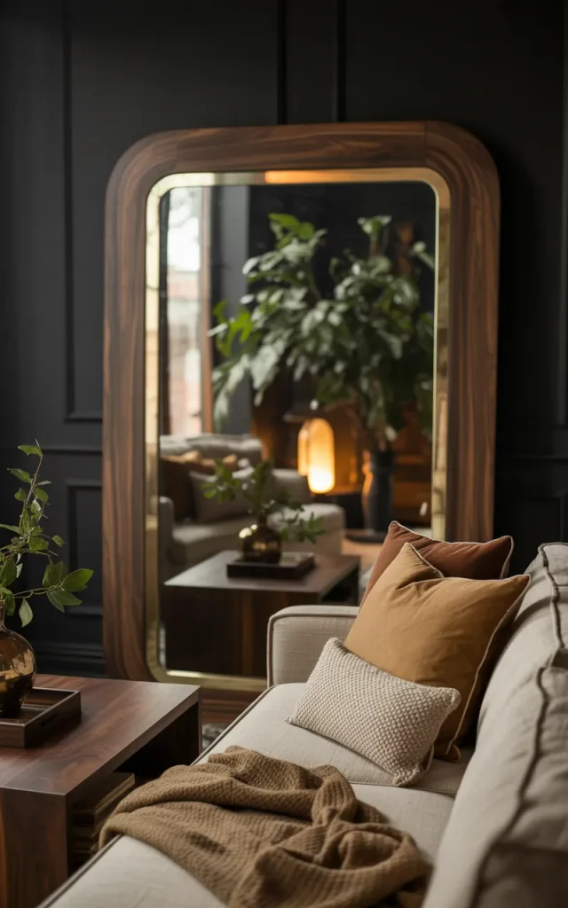 Add an oversized mirror with an aged frame