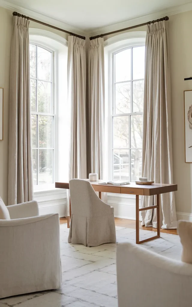 Add curtains that soften the windows.