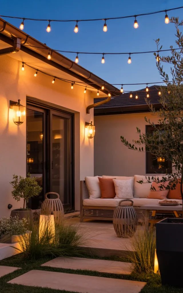 Add layered outdoor lighting at different heights.
