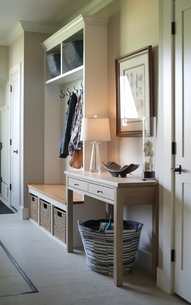 Bring in a narrow console table.