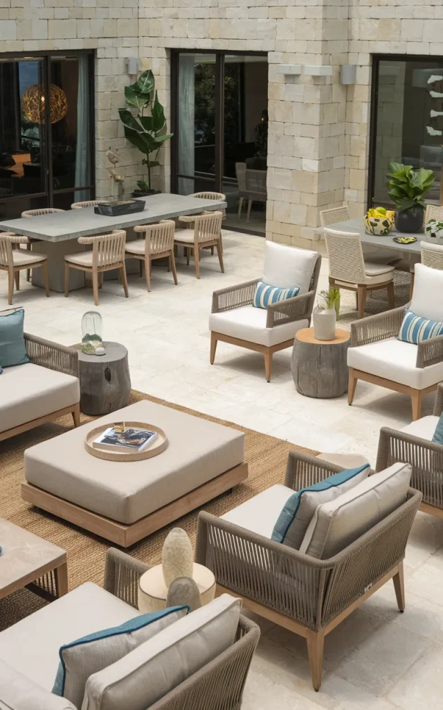 Combine several seating styles for a complete outdoor retreat.