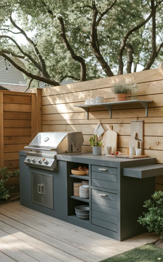 Create a Compact Backyard Kitchen Along a Fence