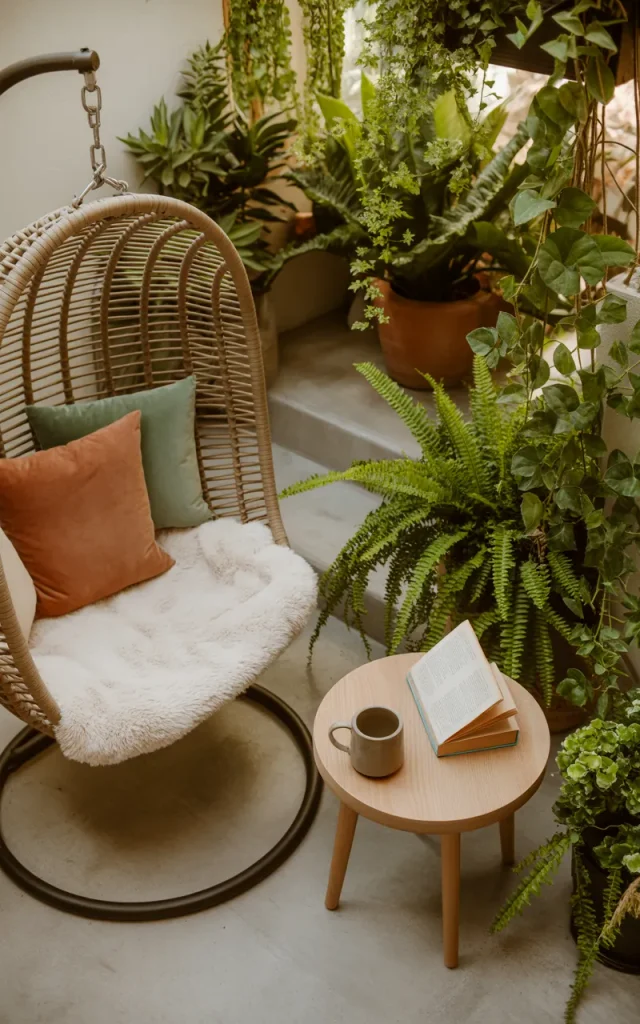 Create a cozy corner with a hanging chair.