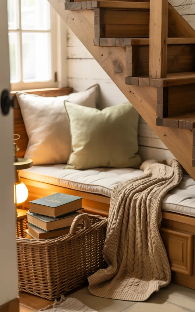 Create a cozy reading nook beneath the stairs