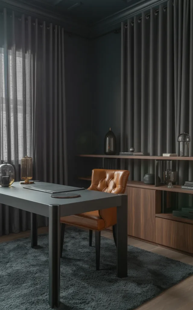 Create a monochromatic charcoal office.