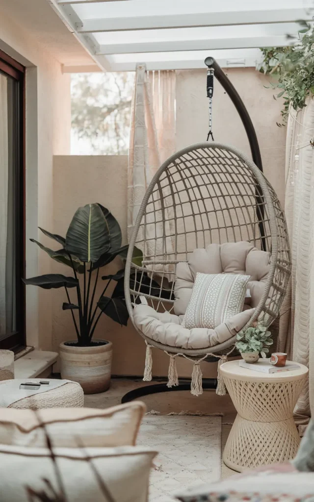 Create an intimate corner with a hanging chair.