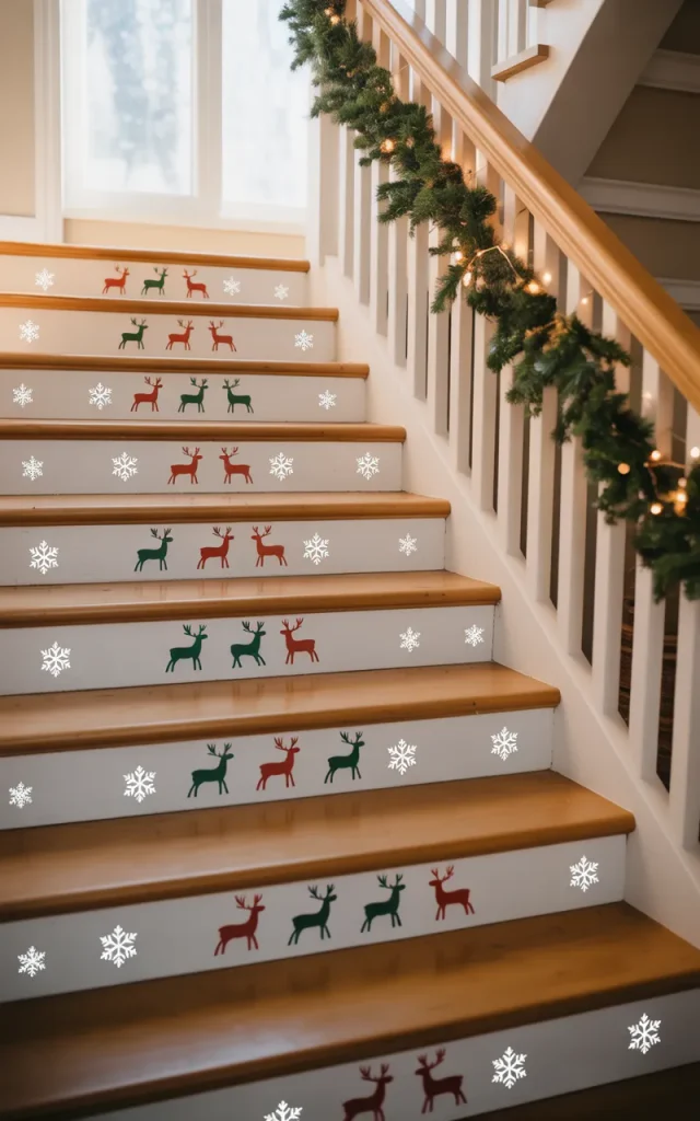 Decorate each step riser with removable holiday decals