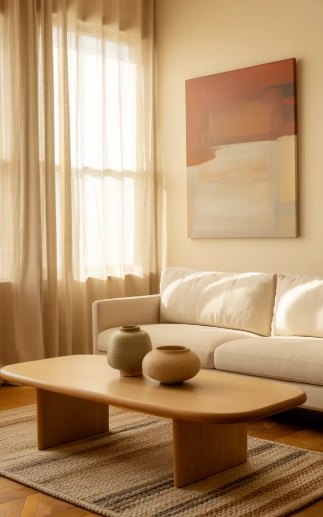 Design a warm minimalist living room