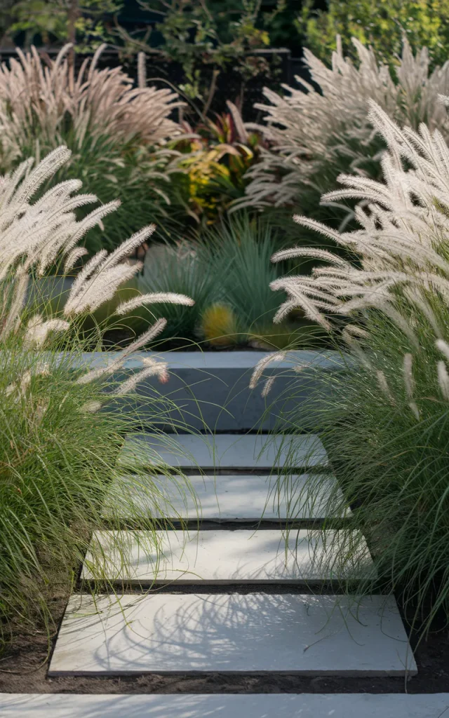 Frame a view with ornamental grasses.