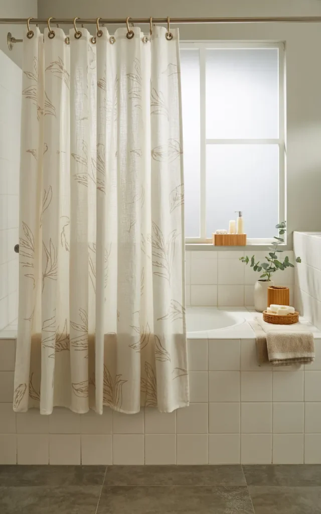 Frame the bathroom with a beautiful shower curtain.