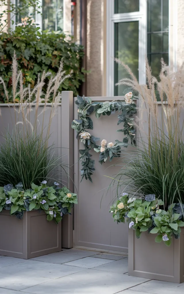 Frame the entrance with matching planters.