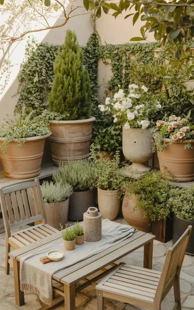 Frame the patio with large planters.