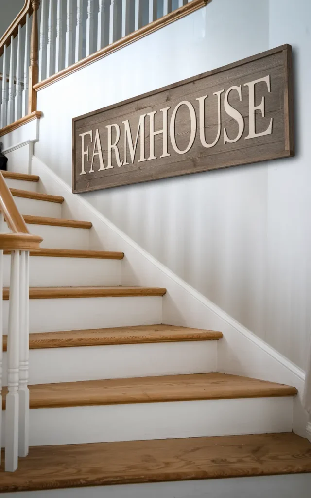 Hang a rustic farmhouse sign above the landing