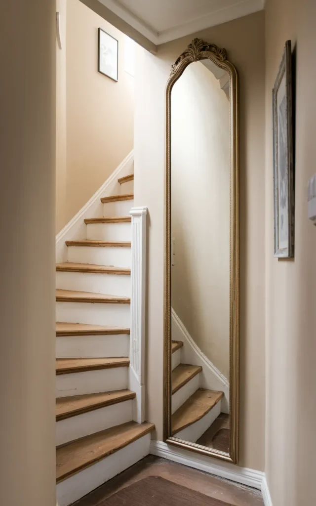 Hang a slim mirror beside the staircase
