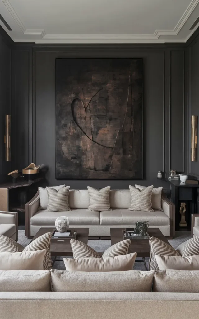 Hang oversized artwork above the sofa