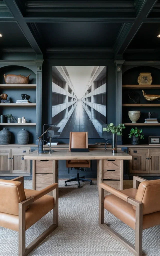 Hang oversized artwork behind the desk.