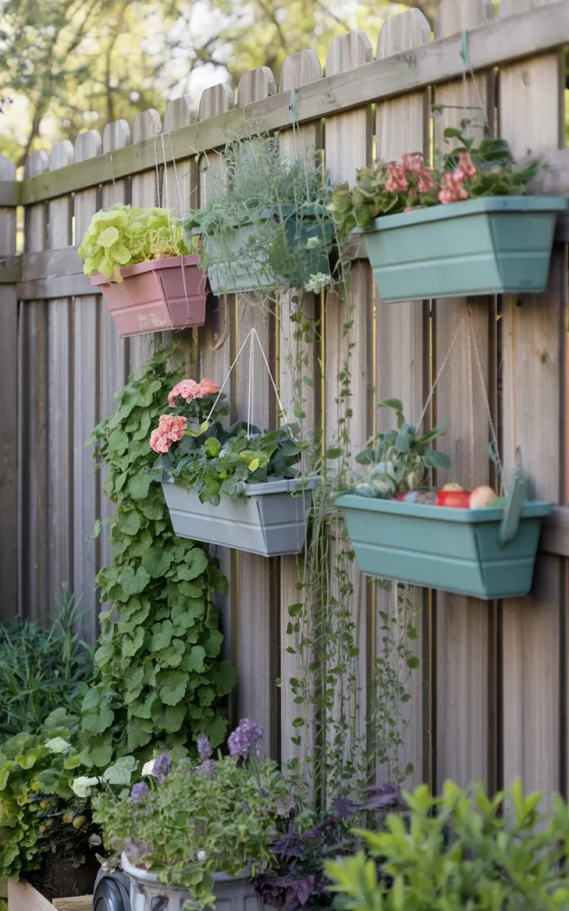 Hang planters from a sturdy fence.