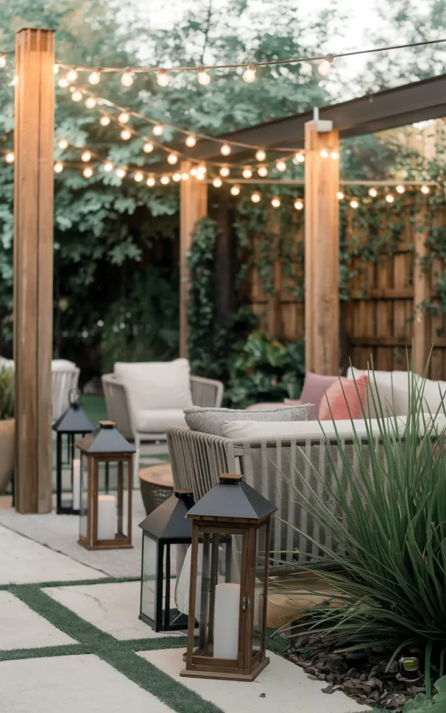 Hang string lights for a warm evening glow.