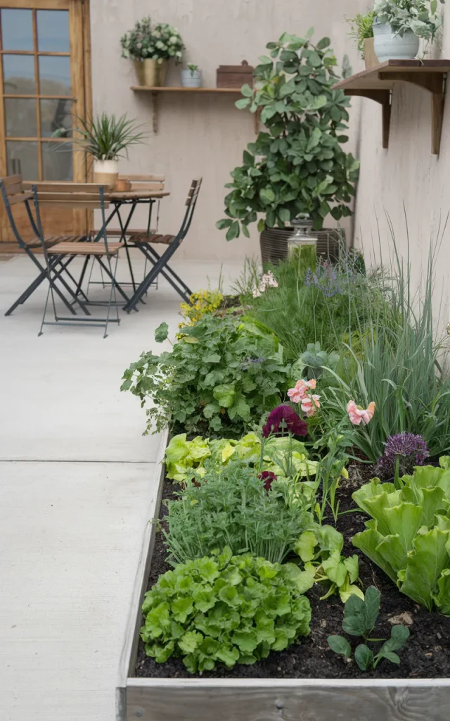 Incorporate a raised garden bed beside the patio.
