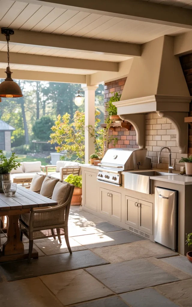 Install a built-in outdoor kitchen with generous storage.