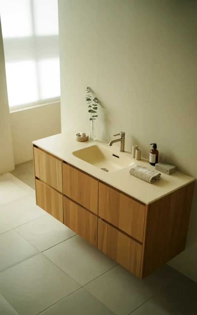Install a floating wood vanity