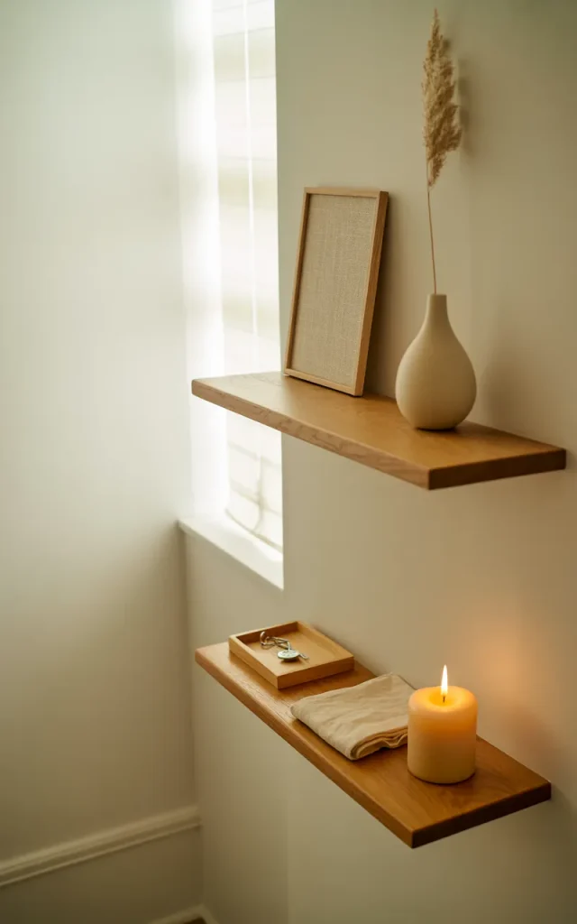 Install floating shelves for a lighter look.