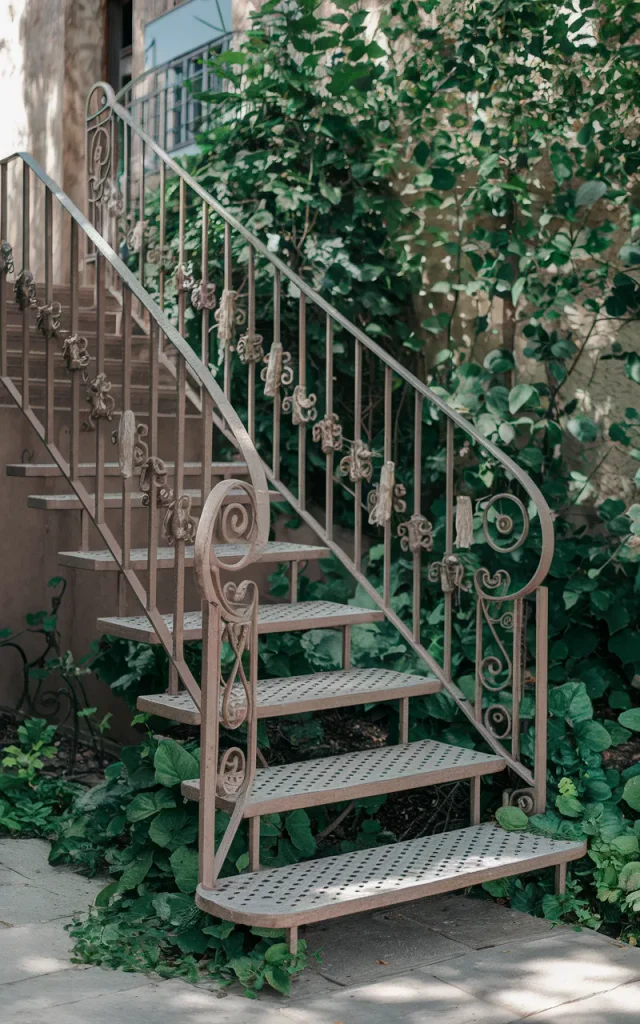Install outdoor wrought iron staircases with weather-resistant coating