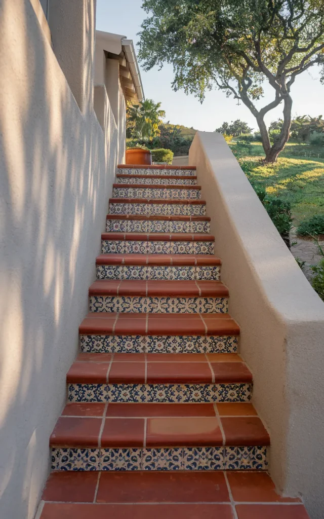 Install tile-clad stairs for Mediterranean flair