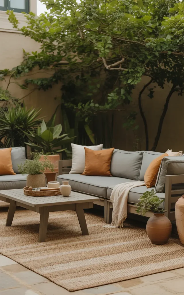 Lay an outdoor rug beneath the furniture.