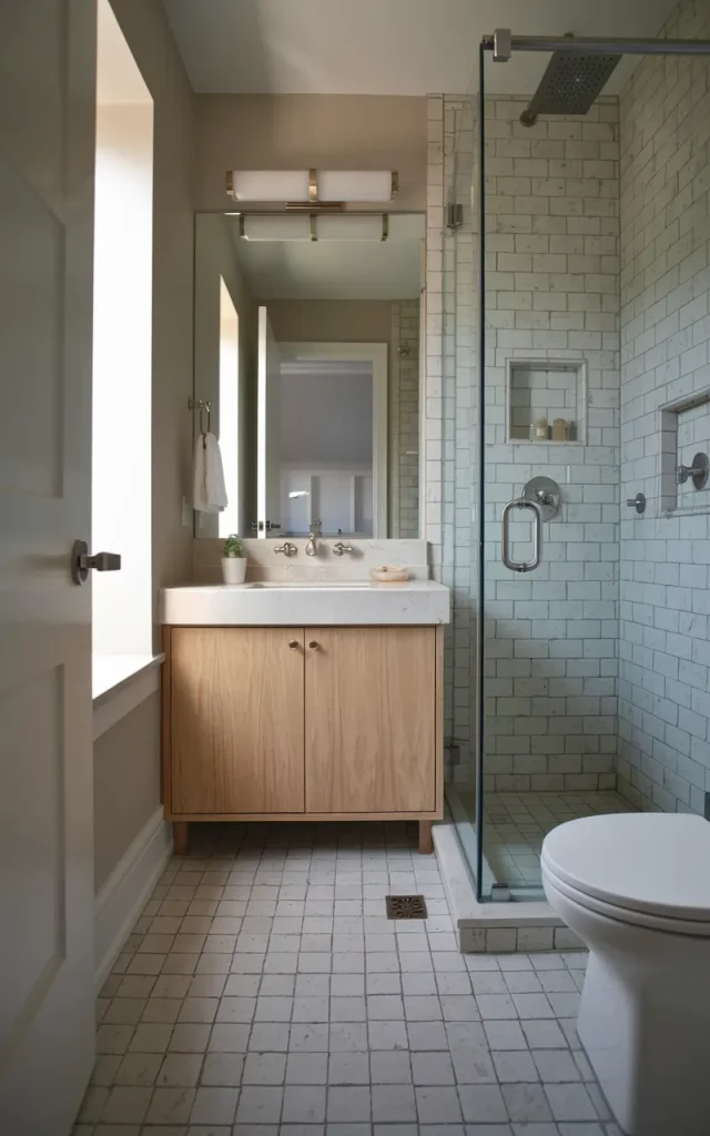 Lay diagonal tiles to visually widen the floor