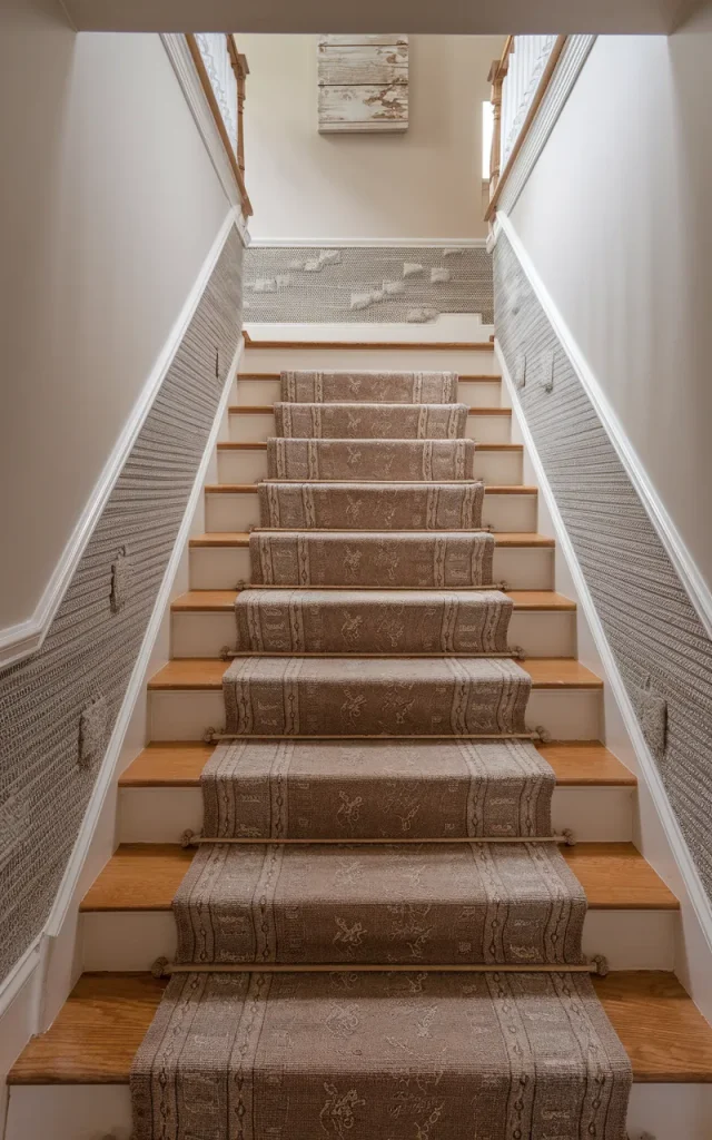 Layer a patterned stair runner for cozy texture