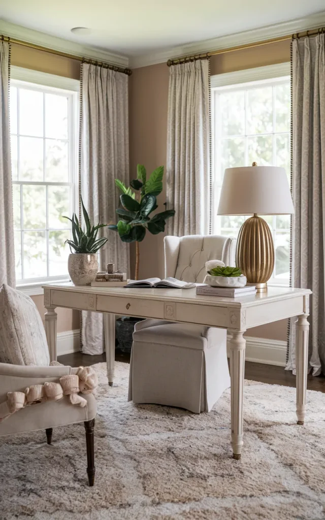Layer a plush area rug under the desk.