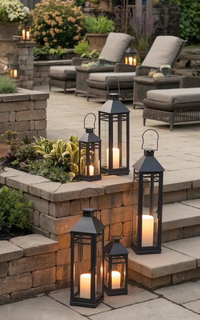 Layer lanterns around the patio edges.