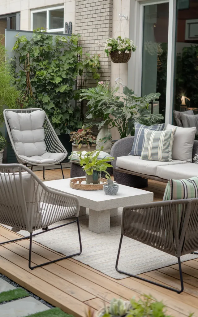 Mix furniture materials for a collected look.