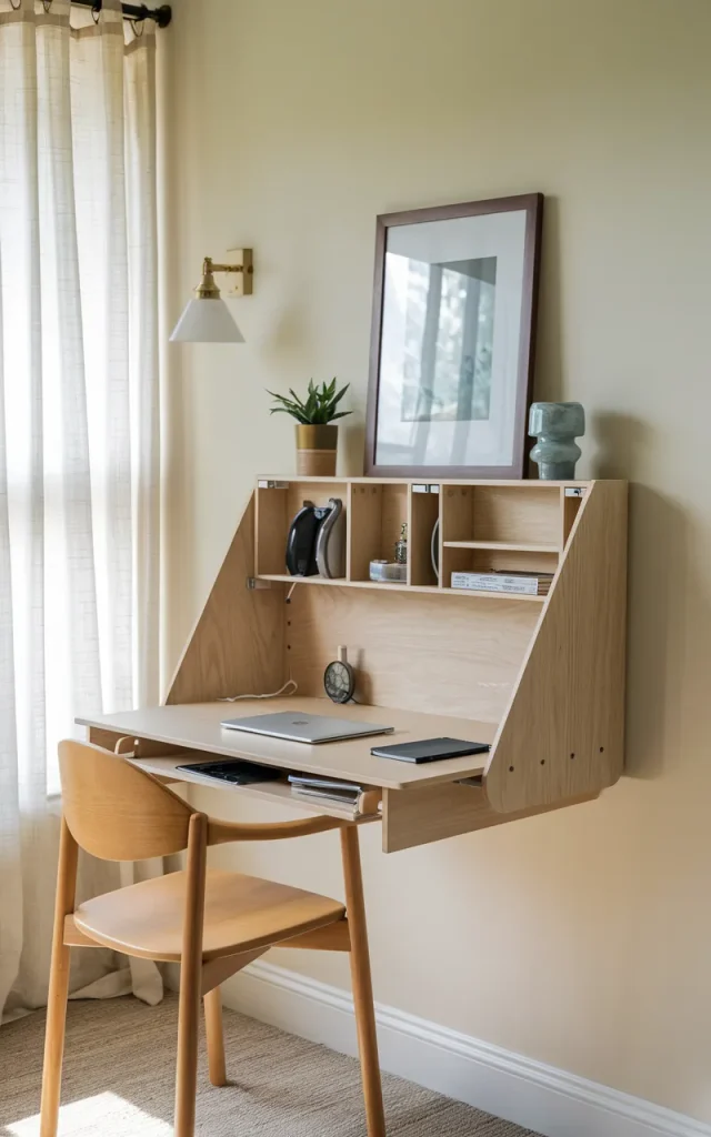 Mount a fold-down desk to the wall.
