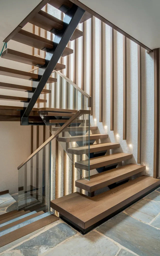 Turn the staircase into a statement moment with mixed materials