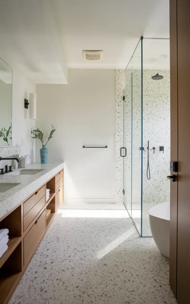 Use terrazzo-look porcelain for low-fuss personality