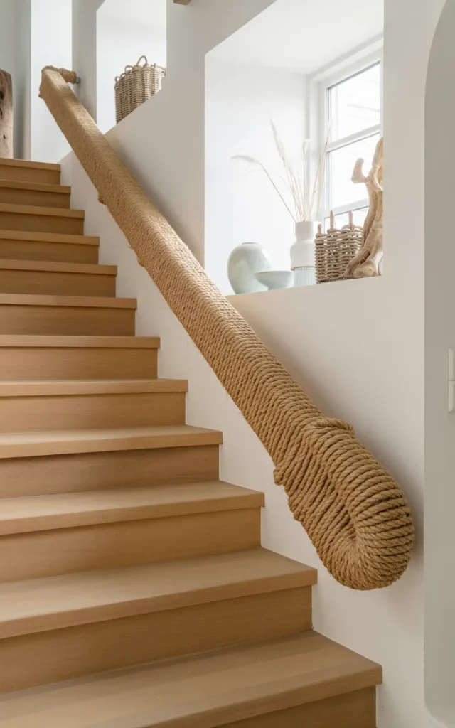 Wrap the Handrail in Natural Jute Rope for Coastal Charm