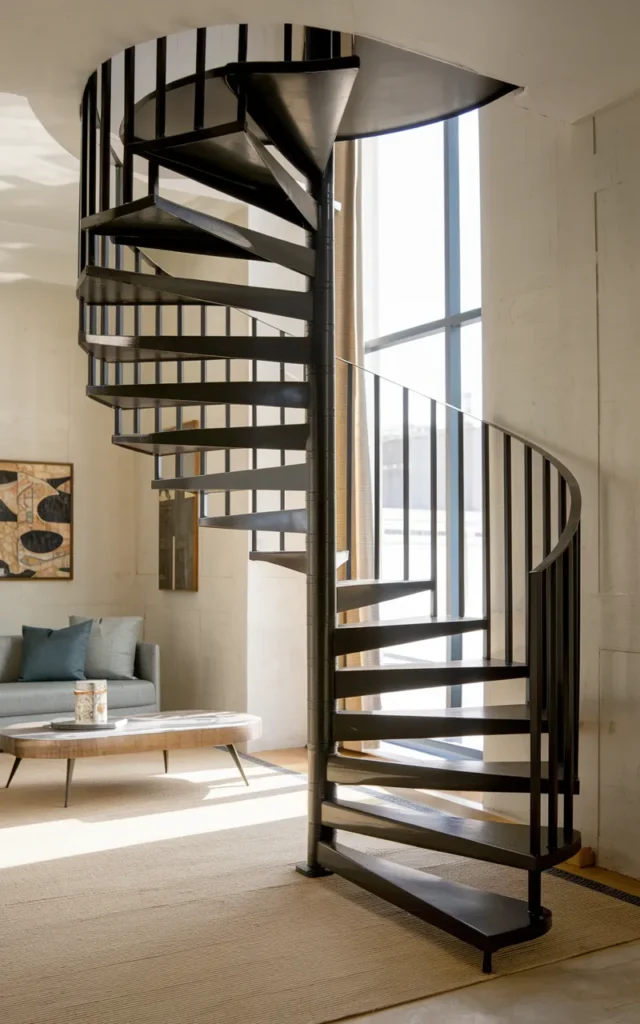 Add spiral iron staircases as a dramatic focal point